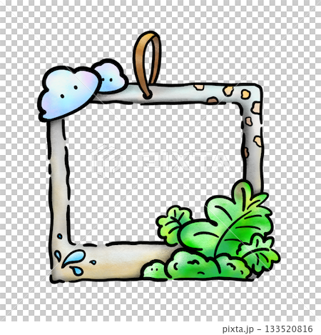 Cute nature decoration photo frame cartoon border crayon illustration 133520816