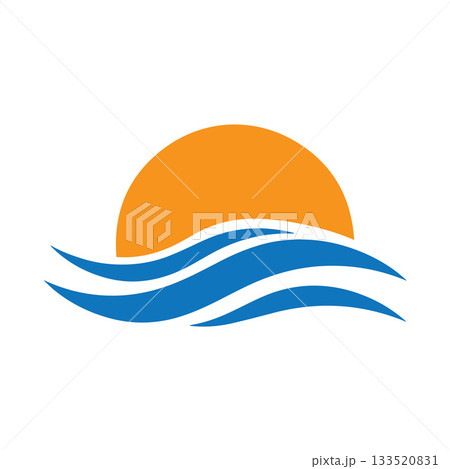 Edgy Modern Sharp-Style Wave And Sun Logo Using Clean Angular Geometry 133520831