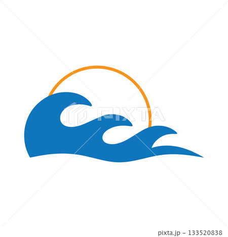 Minimalist Water Wave and Sunrise Logo Featuring Clean Curved Geometry 133520838