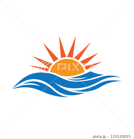 Peaceful Minimal Sunrise Above Smooth Flowing Wave In Monochrome Style 133520855