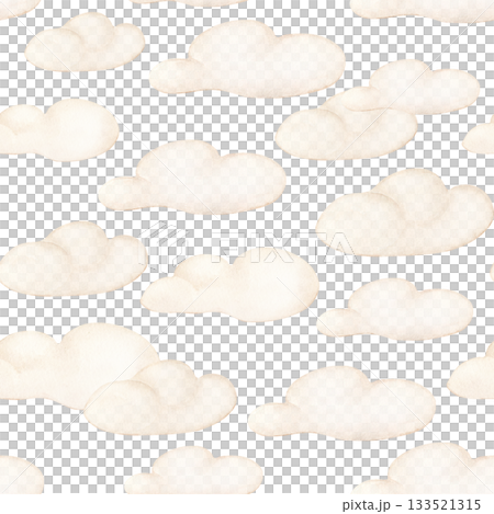 Soft Beige Clouds watercolor seamless pattern isolated. Gentle cloud repeat in warm beige tones. Design for baby textile, nursery wallpaper and bedding. Delicate neutral background with clouds. Soft Beige Clouds watercolor seamless pattern isolated. Gentle cloud repeat in warm beige tones. Design for baby textile, nursery wallpaper and bedding. Delicate neutral background with clouds. 133521315