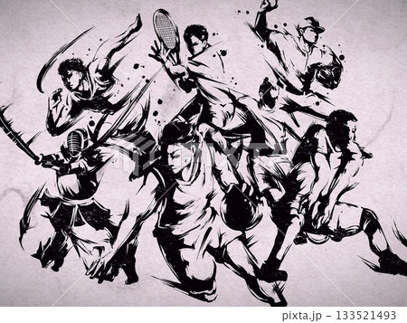 スポーツの墨絵イラスト スポーツの墨絵イラスト 133521493