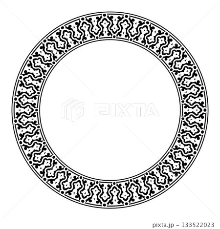 Round Kazakh national ornament, persian motiff on white background. Circular frame. Abstract Patterns of Turkic peoples, Kazakh, Kyrgyz, Mongol. Islam, Arabic, Indian, ottoman motif 133522023