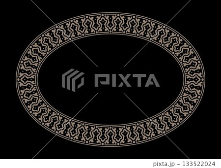 Gold Oval frame with an ornate, repeating pattern. The intricate, stylized motifs lend an elegant and timeless aesthetic to the design. Mosaic decorations. Cairo. 133522024