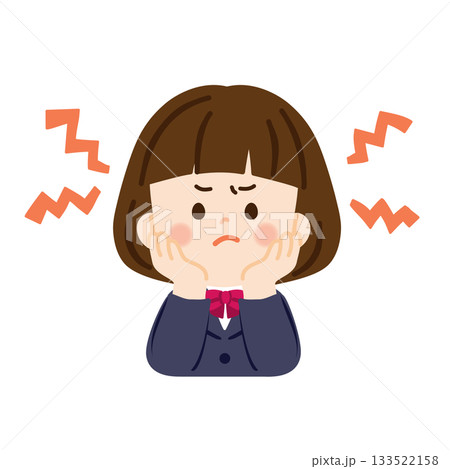 イライラしている頬杖をついた女子生徒　バストアップ 133522158