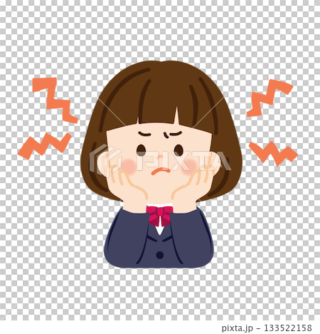 イライラしている頬杖をついた女子生徒　バストアップ 133522158