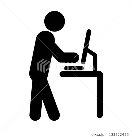 Person Working on Laptop Icon - Office Worker Silhouette, Remote Work, Freelance, Business Desk Graphic 133522456