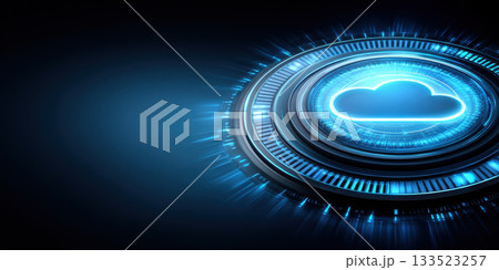 Cloud cybersecurity futuristic cloud icon glowing on digital interface with blue light and secure data concept 133523257
