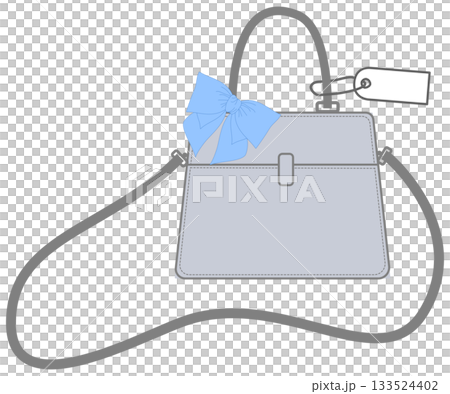 Elegant Satchel Bag with Blue Bow and Price Tag illustration 133524402