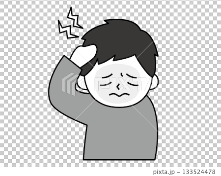 Monochrome illustration of a man suffering from a headache Monochrome illustration of a man suffering from a headache 133524478