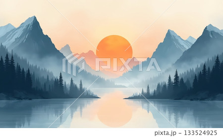 Modern Artistic Landscape Blending Tradition and Nature Serenity 133524925