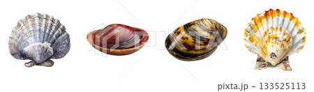 Collection of organic forms and textures exhibiting natural symmetry and detail isolated on white background 133525113