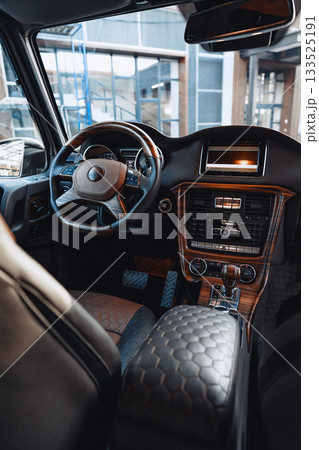 Luxury car interior view with modern design and elegant features Luxury car interior view with modern design and elegant features 133525191