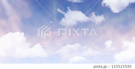 Flat design bright cumulus clouds are drifting over pastel gradient sky, copy space Flat design bright cumulus clouds are drifting over pastel gradient sky, copy space 133525595
