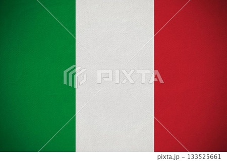 Italian tricolor flag graphic is being shown in flat design, featuring subtle fabric texture 133525661