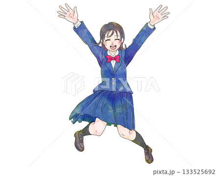 ジャンプする女子学生のイラスト ジャンプする女子学生のイラスト 133525692