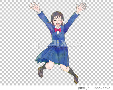 ジャンプする女子学生のイラスト ジャンプする女子学生のイラスト 133525692