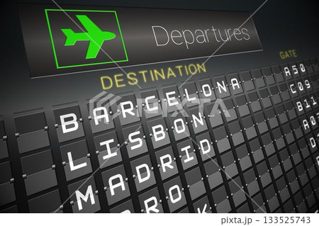 Black departures board for european cities 133525743