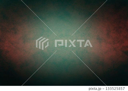 Abstract flat textured background is glowing with teal-green center fading into deep red shadows 133525857