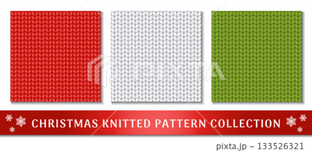 Christmas Knitted Pattern Collection. Realistic accurate knitted fabric texture. Perfect for textiles, backgrounds, and creative designs. Best for Christmas and New Year projects. Vector illustration Christmas Knitted Pattern Collection. Realistic accurate knitted fabric texture. Perfect for textiles, backgrounds, and creative designs. Best for Christmas and New Year projects. Vector illustration 133526321