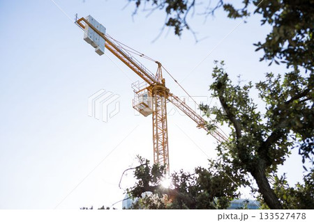 View of a crane near trees 133527478