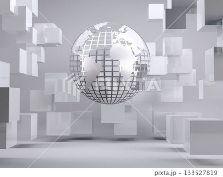 Planet on grey background with cubes Planet on grey background with cubes 133527819