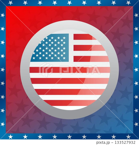 Flat design is showing silver ring with US flag and dotted star border over red-blue gradient Flat design is showing silver ring with US flag and dotted star border over red-blue gradient 133527932