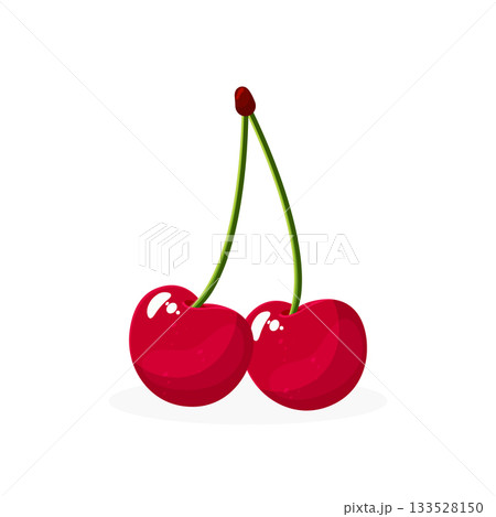 Juicy Cherry Fruit Isolated Vector Illustration Icon Design. 133528150