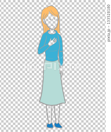 Illustration of a light-haired woman smiling and holding her right hand on her chest Illustration of a light-haired woman smiling and holding her right hand on her chest 133528180