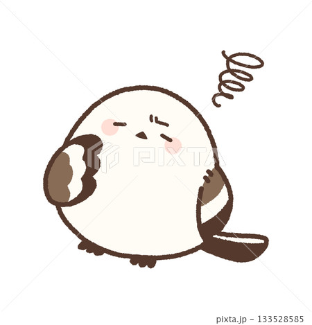 眉間に皺を寄せて悩むシマエナガ 133528585