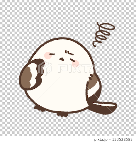 眉間に皺を寄せて悩むシマエナガ 133528585