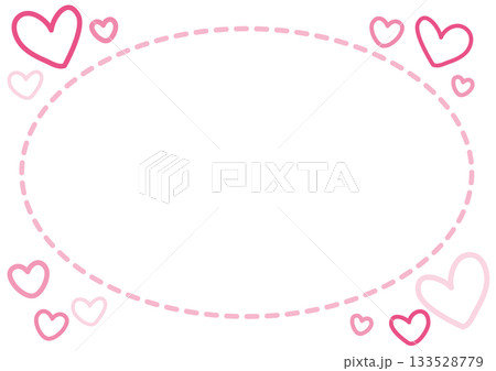 バレンタインや愛のメッセージ用のかわいい飾り枠・ピンクのハートと点線で囲まれた楕円フレーム 133528779