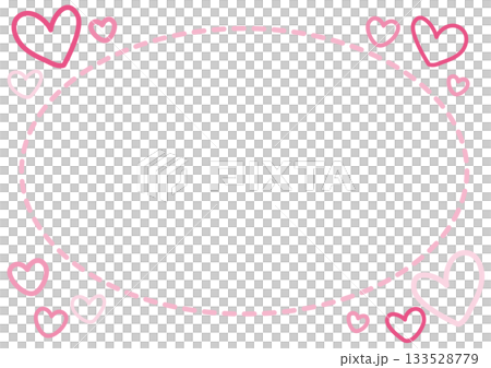 バレンタインや愛のメッセージ用のかわいい飾り枠・ピンクのハートと点線で囲まれた楕円フレーム 133528779