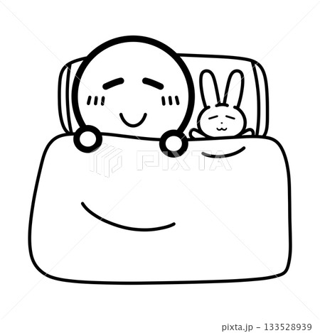 ぬいぐるみと一緒に寝る人物のイラスト 133528939