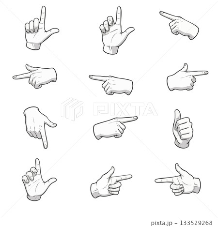 手のジェスチャーセット　モノクロの指差しといいね 133529268