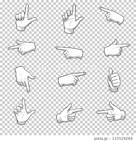 手のジェスチャーセット　モノクロの指差しといいね 133529268