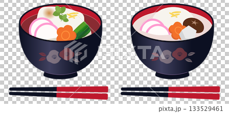 関東風、関西風のお雑煮のイラストセット 133529461