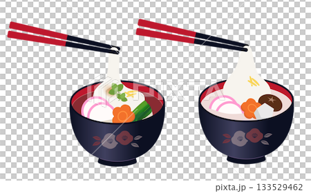 一組人物手捧關東和關西風味年糕的插圖 一組人物手捧關東和關西風味年糕的插圖 133529462