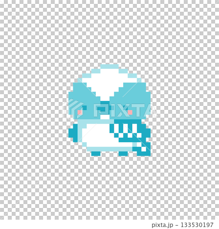 Light blue pixel art of a long-tailed tit chick Light blue pixel art of a long-tailed tit chick 133530197