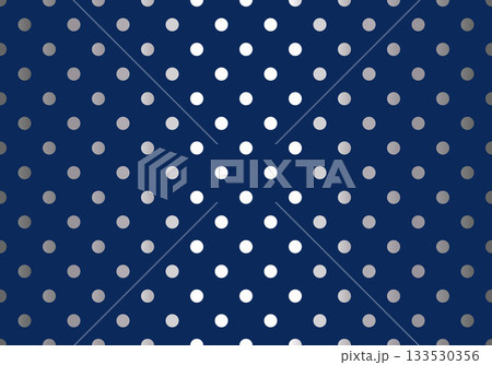 Seamless polka-dot pattern in gradient silver tones arranged across a dark blue background, create a subtle vignette effect. 133530356
