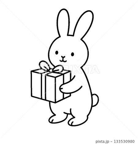 プレゼントを持ったウサギ 133530980