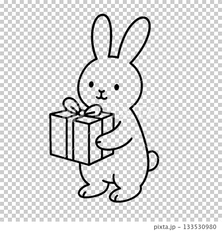 プレゼントを持ったウサギ 133530980
