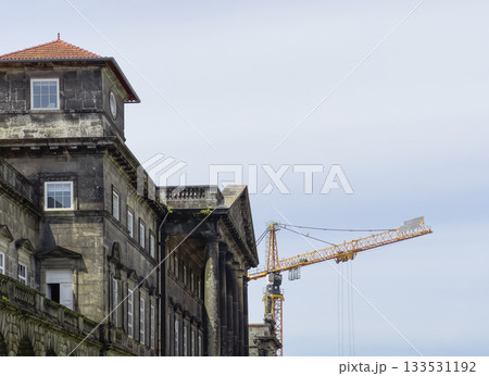 Building historic facade. Classical architecture in European city with cultural heritage design. Old 133531192