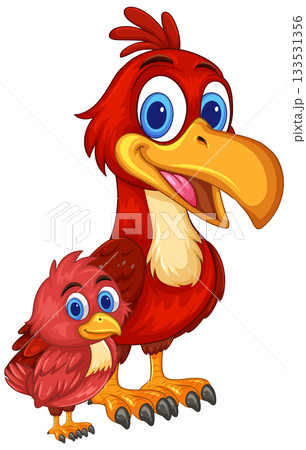 Cartoon Red Birds Standing Together on White Background 133531356