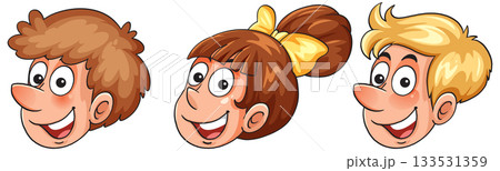 Cartoon Smiling Children Heads with Different Hairstyles 133531359