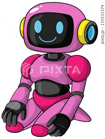Cute Pink Robot Sitting with Smiling Face 133531374