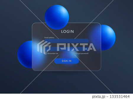 Login interface with bright blue spheres on dark blurred background, user interface design for modern websites or apps Login interface with bright blue spheres on dark blurred background, user interface design for modern websites or apps 133531464