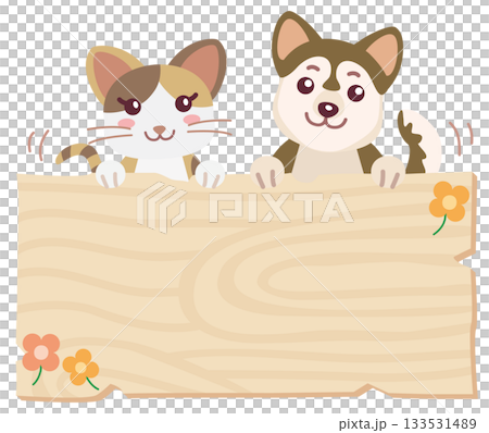 Cat and dog holding a sign Cat and dog holding a sign 133531489