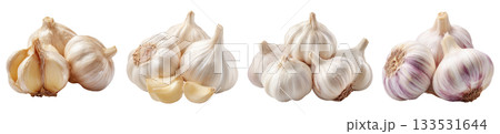 Set of fresh vegetable, whole garlic, isolated on a transparent background. 133531644
