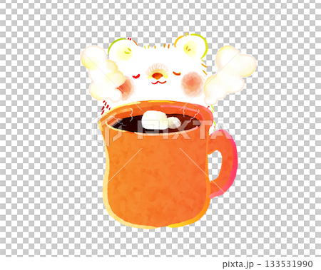 冬のほっこりイラスト　ホットドリンクで温まるクマ 133531990
